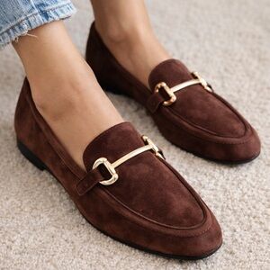 TAHARI TACEY SUEDE SLIP-ON LOAFER FLATS ( WOMENS 9.5 ) CHOCOLATE BROWN